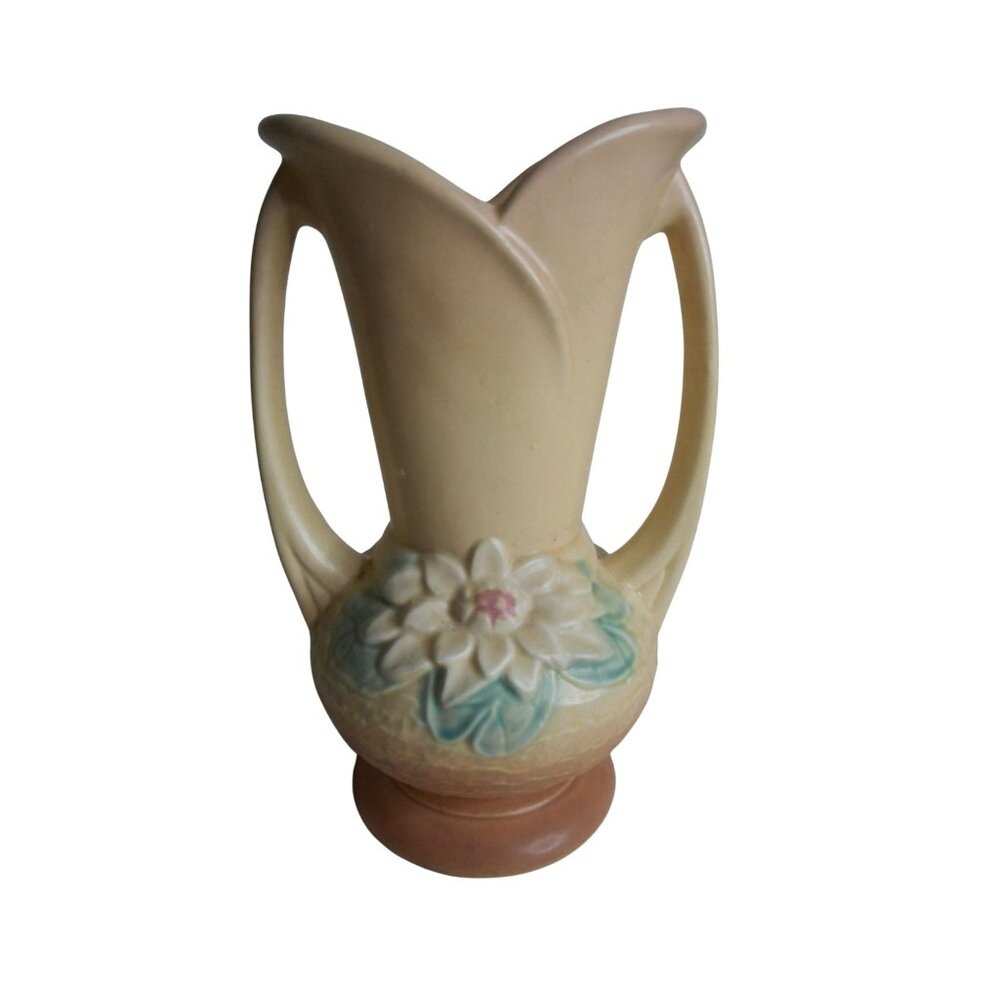 Vtg Hull Art Pottery 1940s WATER LILY Hull USA L-10-9 1/2" double handle Vase #1